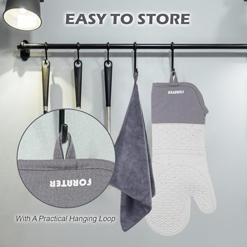 Extra Long Oven Mitts and Potholders 6Pcs Set, 500°F Heat Resistant