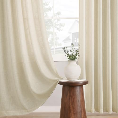 Pinch Pleated Linen Curtains 120 Inches Long for Living Room 2 Panels