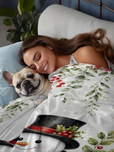 Cal King Size Flat Sheet Only, Christmas Poinsettia Leaf Berry Bed Top