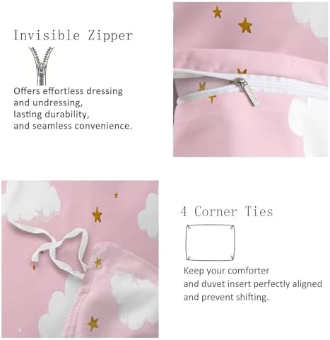 King Duvet Cover Set Minimalist Star and Cloud Pattern Soft Microfiber
