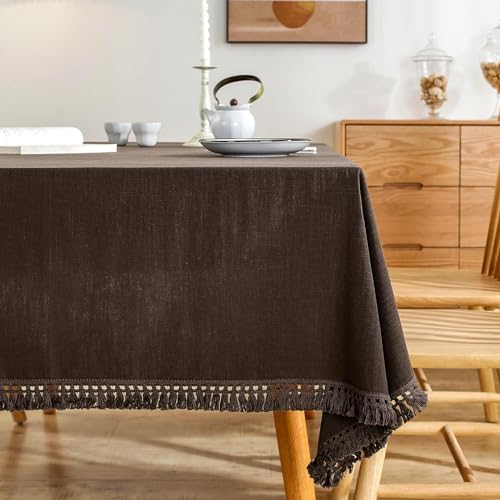 AmHoo Linen Tablecloth Table Cloth Stitching Tassel Rectangle