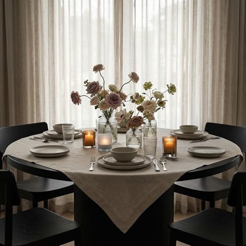 Solino Home 100% Pure Linen Table Cloth, Throw Natural, Fete