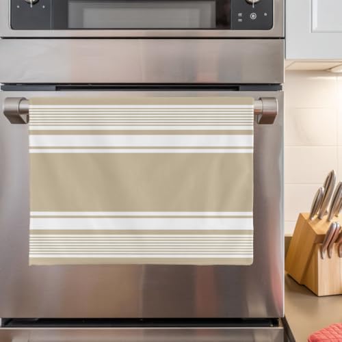 Farmhouse Beige Striped Kitchen Towels Set of 3, Ultra Absorbent Dish
