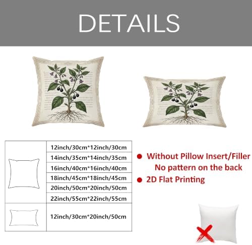 Botanical Plant Studies Vintage Throw Pillow Covers 20x20 Set of 4