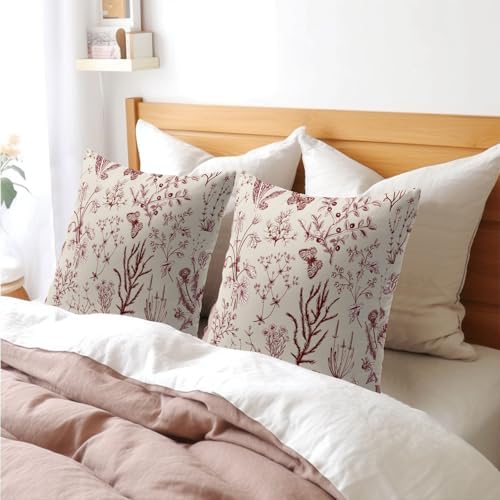 Kawani Spring Burgundy Red Wild Flower Plant Pillow Covers 18X18 Inch