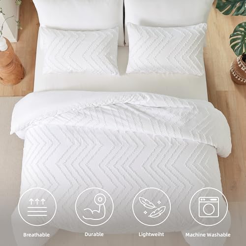 YIRDDEO Twin Size Comforter 2Pcs, White Boho Chevron Bedding Sets