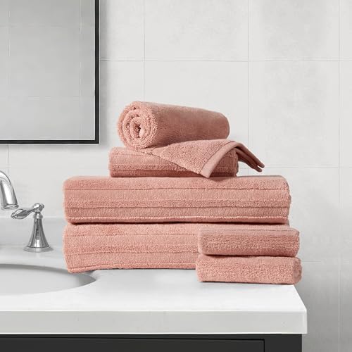 Nine West Sofia Bath Towel 6-Piece Set Peach Beige 100% Cotton Bath