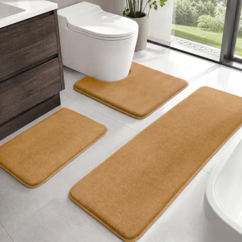 HUXMEYSON Bathroom Rugs Sets 3 Piece, Non-Slip & Quick Dry Bath Mat