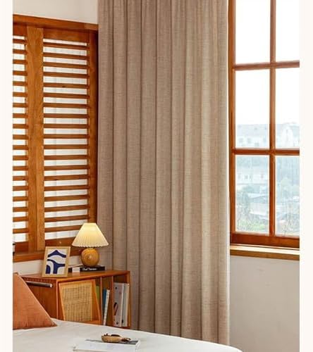 Light Brown Curtain Drapes for Bedroom Grommet Set of 2, Linen Yarn