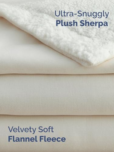 Sherpa Fleece Blanket Kids Size - Reversible Blanket - Cream, 43" x