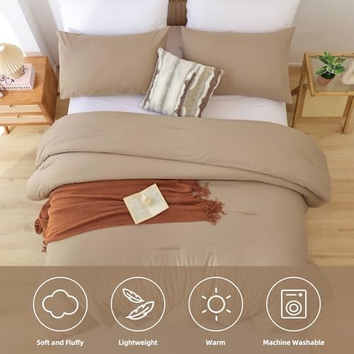ROSGONIA King Size Comforter Set Taupe Brown, 3pcs