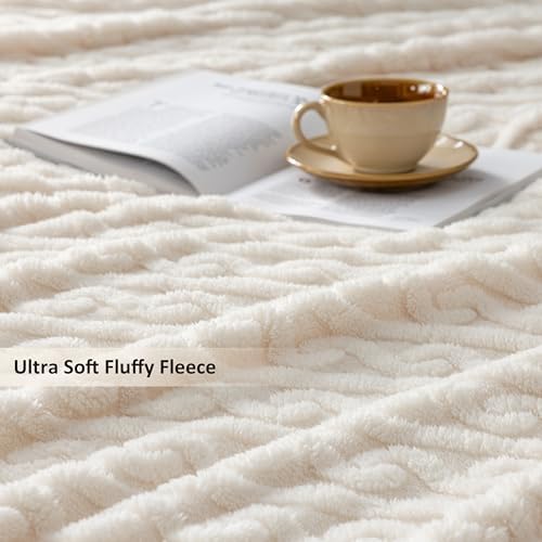 Jacquard Fluffy Fleece Throw - Ultra Soft & Warm Plush Blanket for