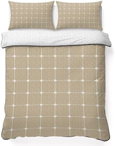 Quilts King Size Bedding Set, Taupe Gingham Lightweight Quilted