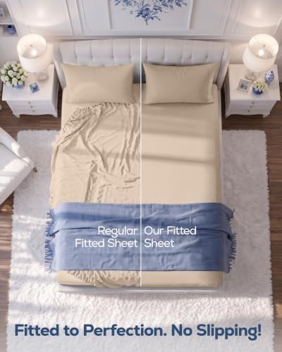 Pack of 2 King Fitted Sheet, Fits Up to 15 Inch Deep Pocket, Beige