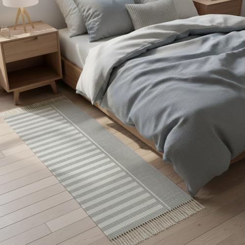 Gray Striped Hallway Runner Rug 2'x5', Boho Stripes Minimalist Vintage