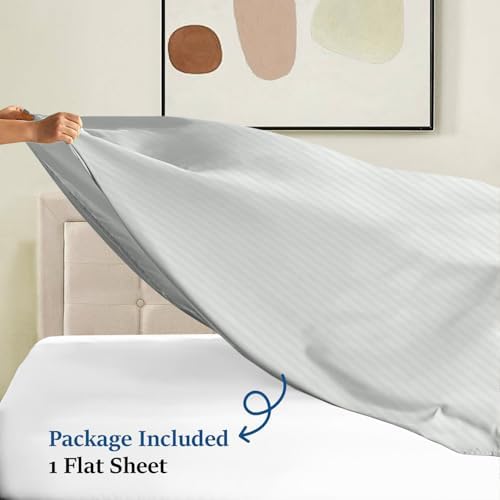 Full-XL (81x102) Size Flat Sheet Only (Stripe, Silver Grey) Egyptian
