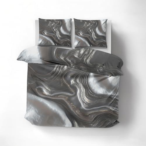 Gray Marble Duvet Cover Queen Size - 3 Pcs Abstract Art Duvet Cover