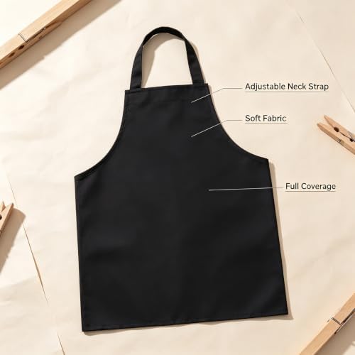 12 Pack Bib Apron - Unisex Black Apron with 2 Roomy Pockets Machine