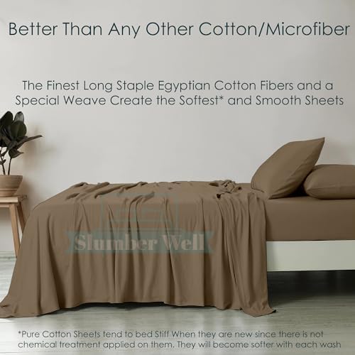 SlumberWell 4 Piece Sheet Set Full XXL Size, 100% Egyptian Cotton