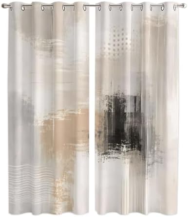 Brown Black Abstract Window Curtains Panels with Silver Grommet,Modern