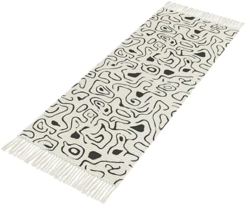 Abstract Boho Hallway Runner Rug 2'x5', Modern Fluid Lines Black Gray