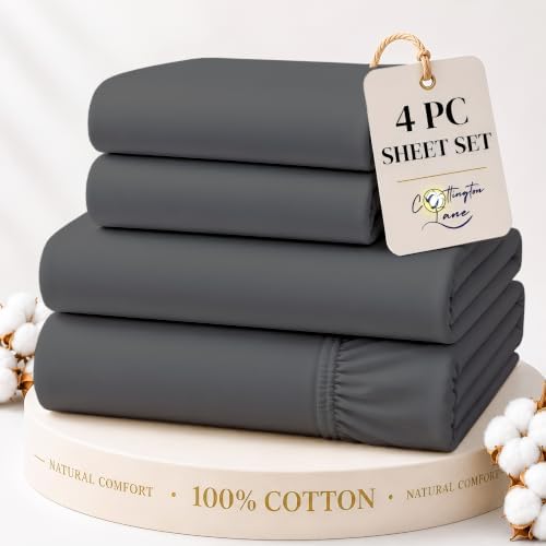 Cottington Lane King Sheet Set, 4 Piece 100% Cotton, 16" Deep, Dark