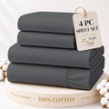 Cottington Lane King Sheet Set, 4 Piece 100% Cotton, 16" Deep, Dark
