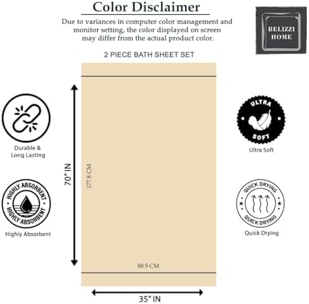 Belizzi Home Premium Cotton Oversized 2 Pack Bath Sheet 35x70-100%