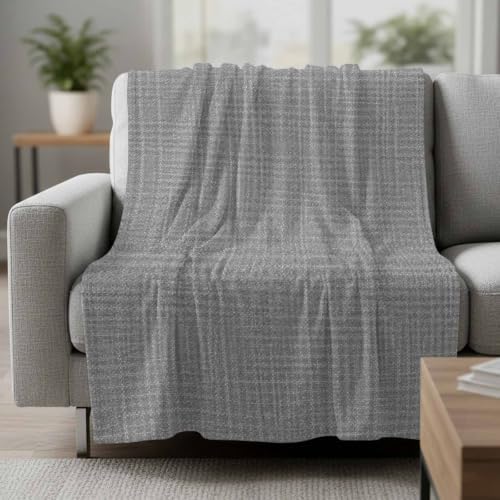 Slate Gray Fleece Throw Blanket Rustic Minimalist Solid Color Woven