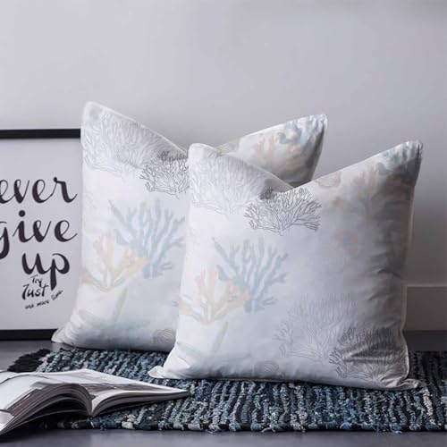 20x20 Pillow Covers Set of 2, Blue Pink Coral Coastal Throw Pillow