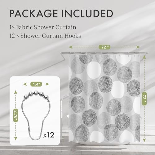 AmazerBath Grey Shower Curtain, Washable Cloth Gray Dots Shower