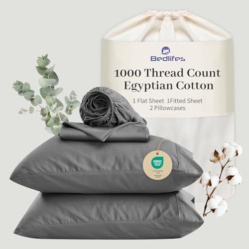 Bedlifes 1000TC Egyptian Cotton King Sheets, 4Pcs, 16" Deep Pocket
