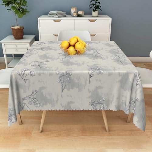 Vintage Gray Floral Tablecloth Square 70 Inch Cottage Grunge Retro