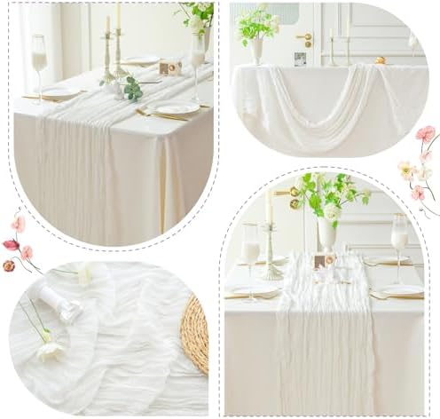Sioloc Ivory White Cream Cheesecloth Table Runner 120'' x 35'', Spring