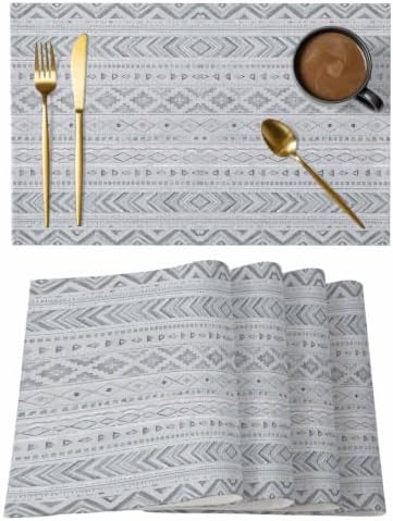 Slate Gray Boho Placemats Set of 8, Cotton Linen Fabric Place Mats