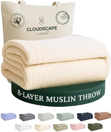 CLOUDSCAPE 8 Layer 100% Cotton Muslin Oversized Throw, Soft, 50"x70"
