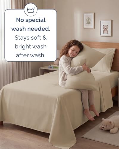 CGK Twin 4pc Bed Sheet Set - Breathable & Cooling - Cream