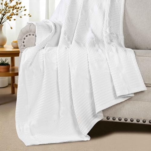 Waffle Weave Honeycomb Cotton Blanket, Comfy Blanket for Bedroom