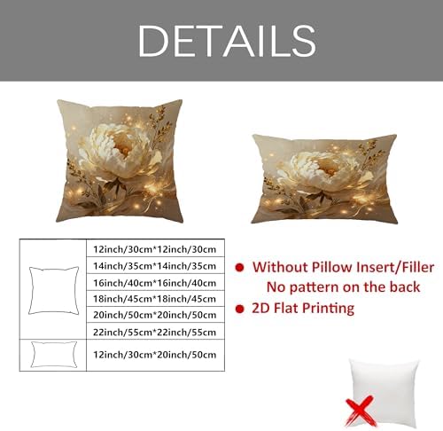 Peony Throw Pillow Covers Set of 2, Elegant Modern Gold Floral None