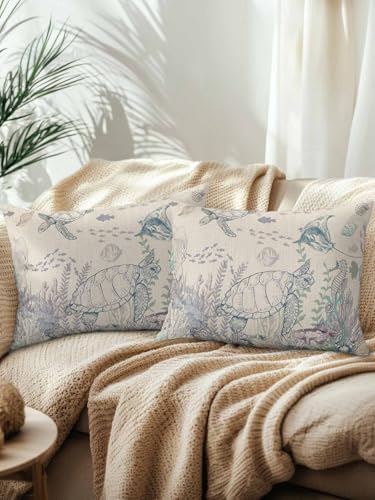 Outdoor Pillows Waterproof, Turtle Coastal Bedding Throw Pillows with