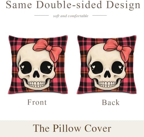 Plaid Accent Pillow Covers 22x22 Inch Set of 2 Linen for Halloween