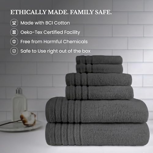 BW Luxe Home Bath Towel Set, 6-Piece, 100% Turkish Cotton, 600 GSM