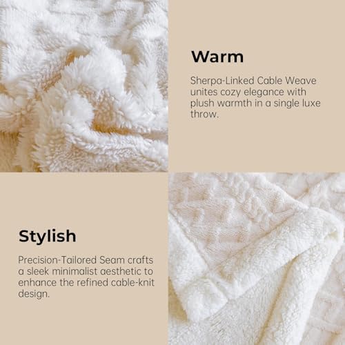 Sherpa Throw Blanket for Couch, and Bed, King 108"x90", White