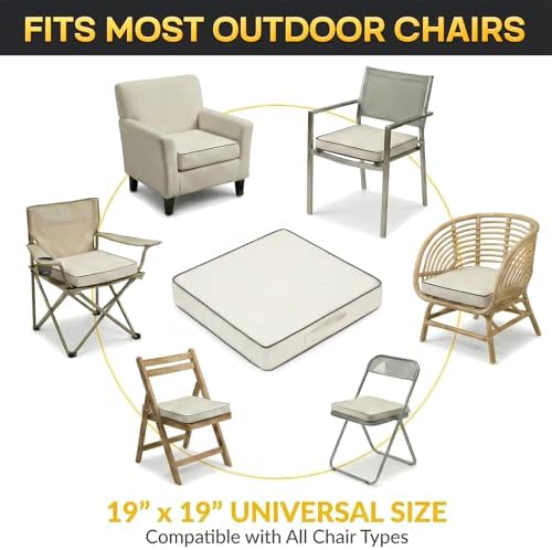 4 Pack Square Outdoor Seat Cushions (Cream, 19 INCH × 19 INCH)