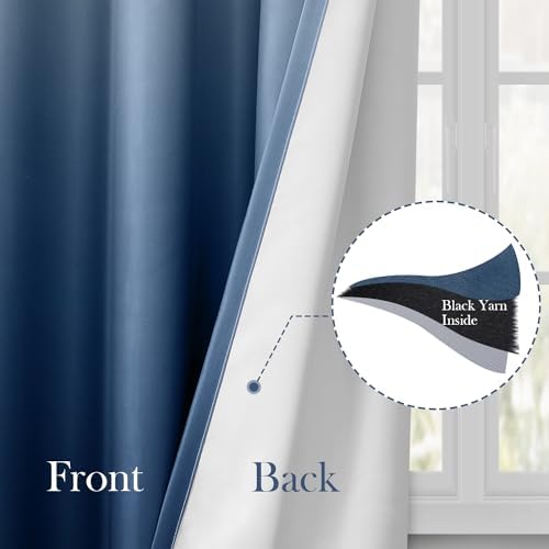 HOMEIDEAS Navy Blue Ombre Blackout Curtains 52W x 96L 2 Panels