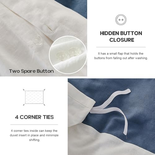 Simple&Opulence French Linen Duvet Cover Set with Stripe 104”x92”, 3