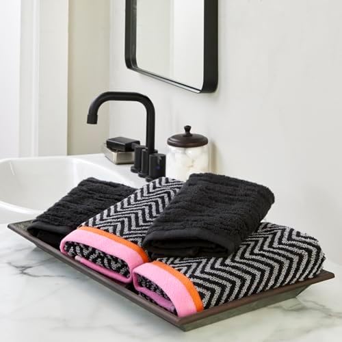 SKL Home CloudSoft/Herringbone & Border Bath Towel Set-6pc, Slate
