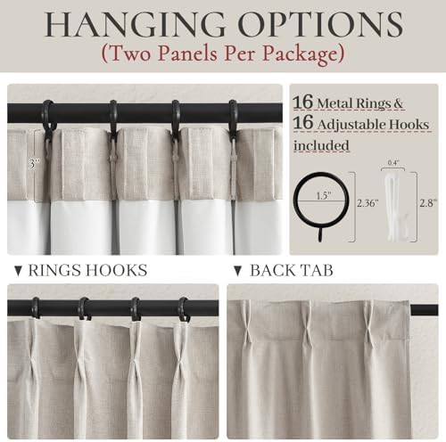 Linen Curtains 120 Inches Long for Bedroom, Ceiling Mount Track