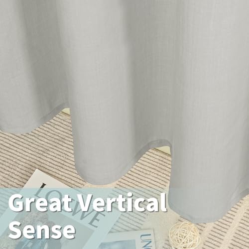 LAMIT 63 Inch Light Grey Semi Sheer Linen Curtains for Bedroom 2