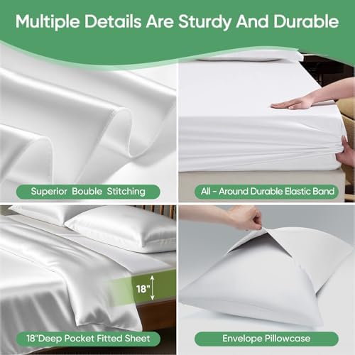 100% Bamboo Viscose & Lyocell Tencel Sheets Set Queen Size,Cooling &